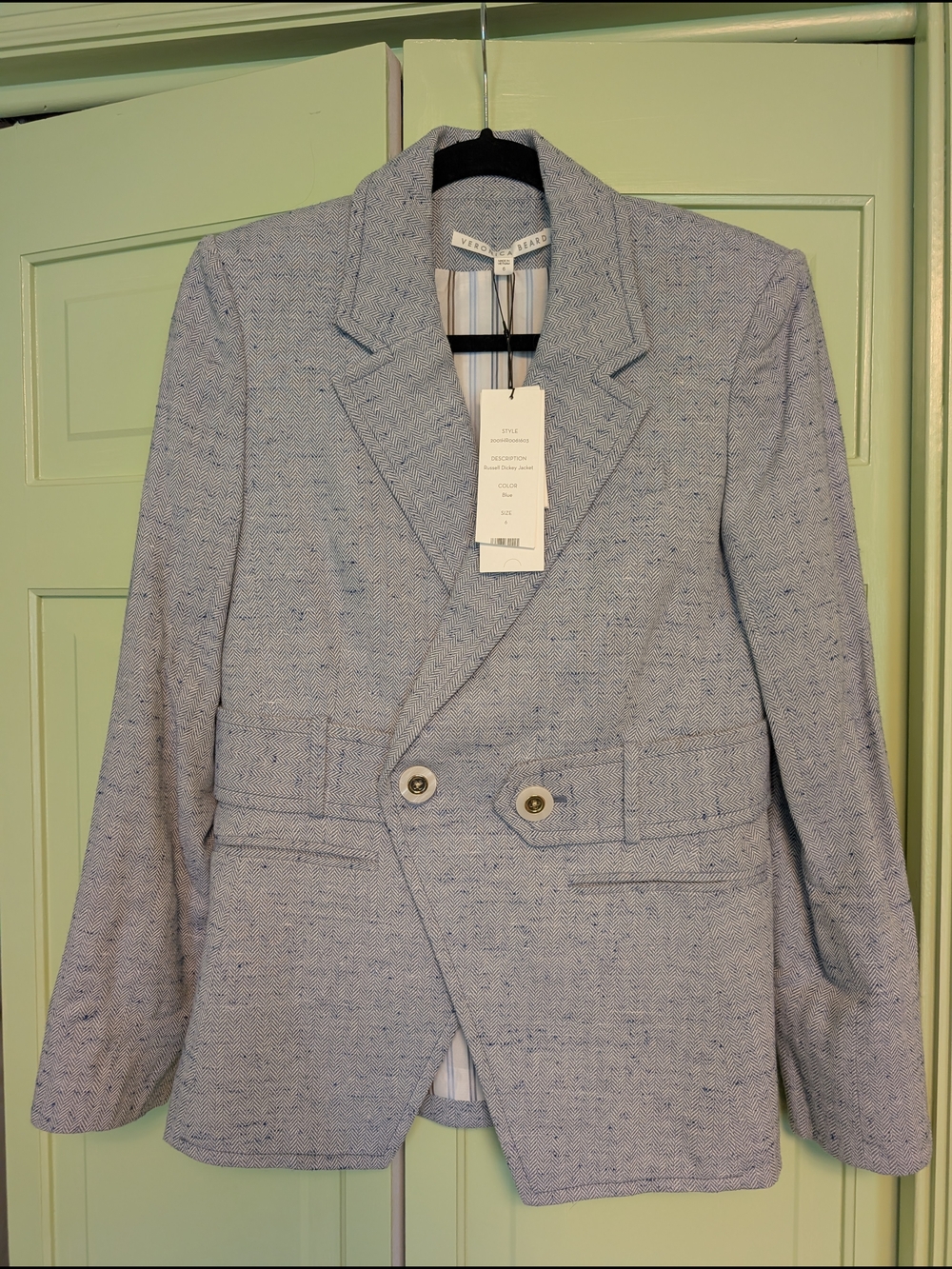 Veronica Beard Russell Dickey Light Blue Textured Double-Breasted Blazer